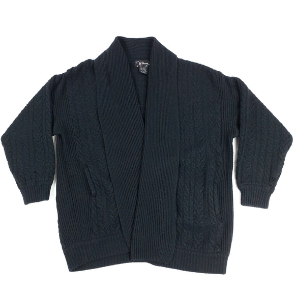 Sweaters - J.J. Browne Women's L Cardigan Shawl Sweater Wool-Blend Lounge Cable-Knit Black